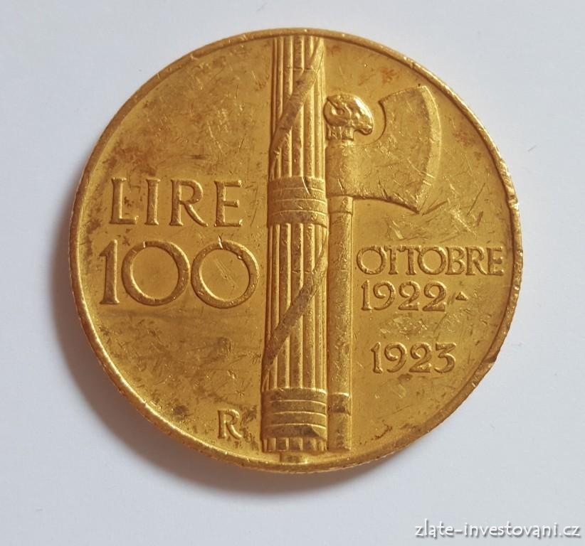 Zlatá mince 100 lira Vittorio Emanuele III.- 1922