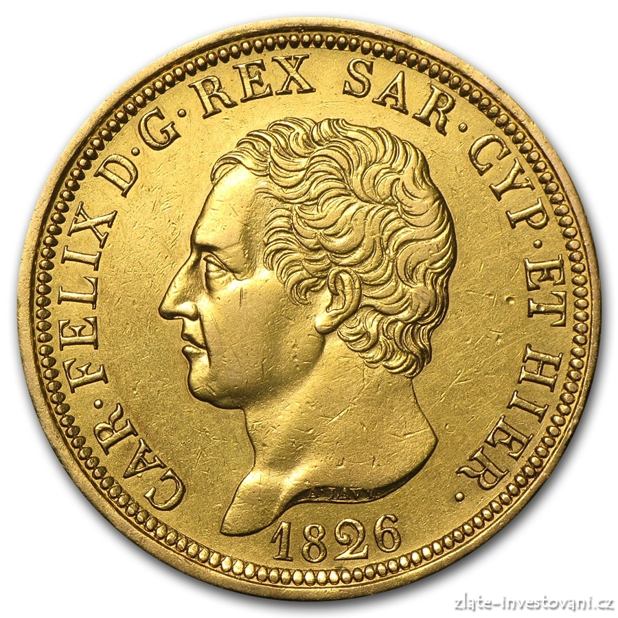 Zlatá mince 80 lira Sardinie-Carlo Felix 1826