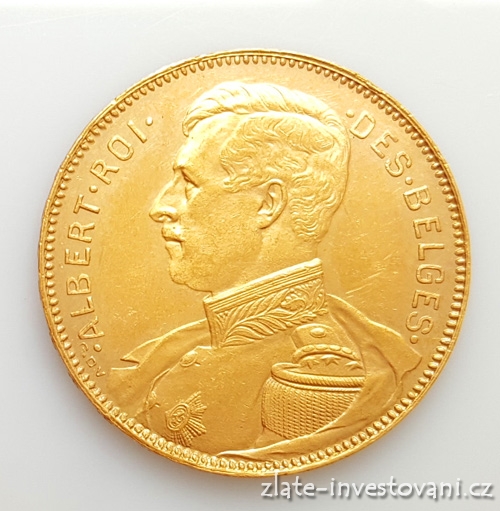 Zlatá mince belgický dvacetifrank- král Albert 1914