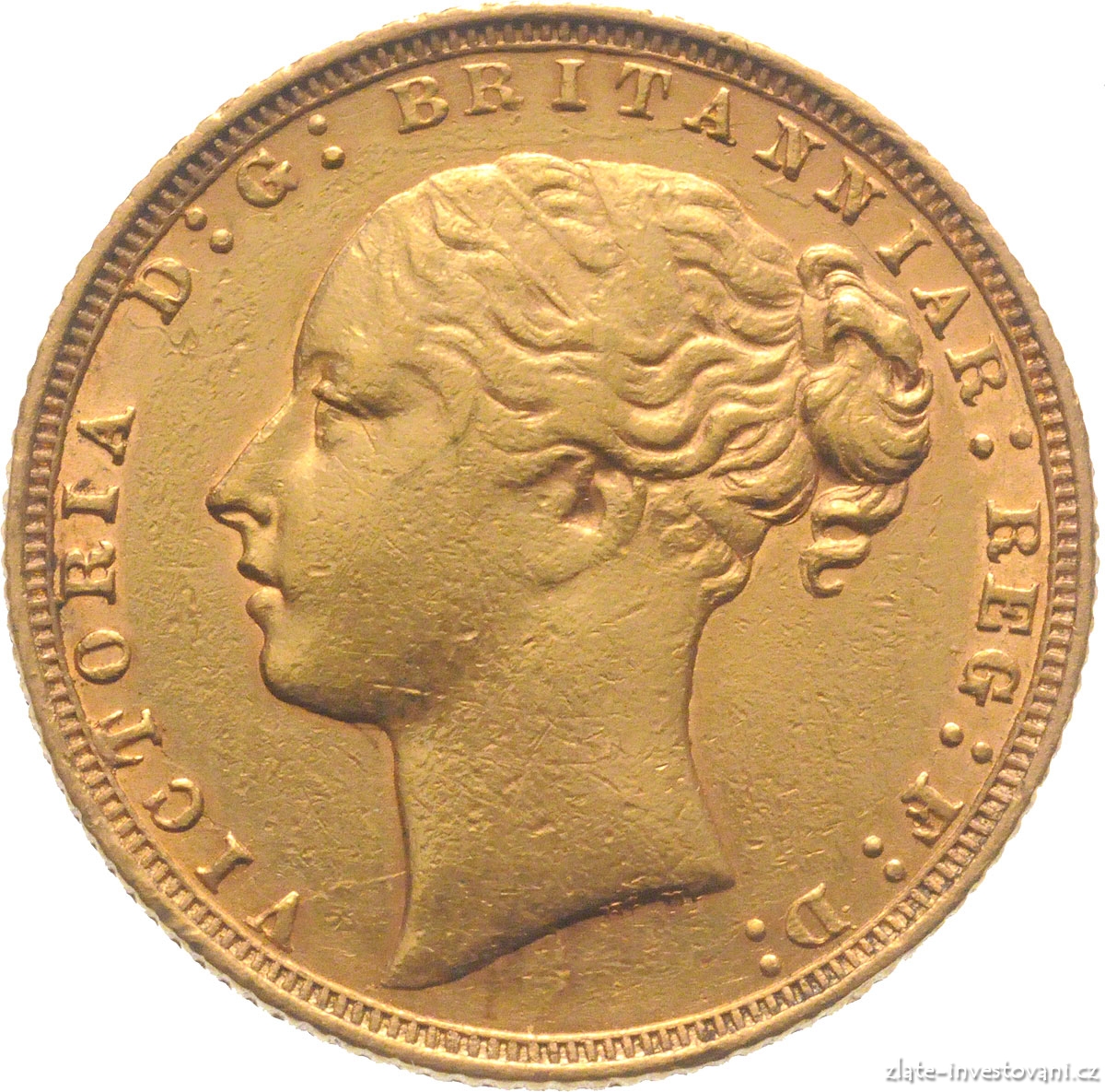 Investiční zlatá mince britský Sovereign - Victoria první portrét (typ Pistrucci)