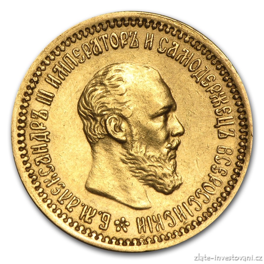 Zlatá mince ruský 5 rubl-car Alexandr III. 1890