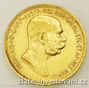 Zlatá mince Desetikoruna Františka Josefa I.- rakouská ražba 1910-velká hlava