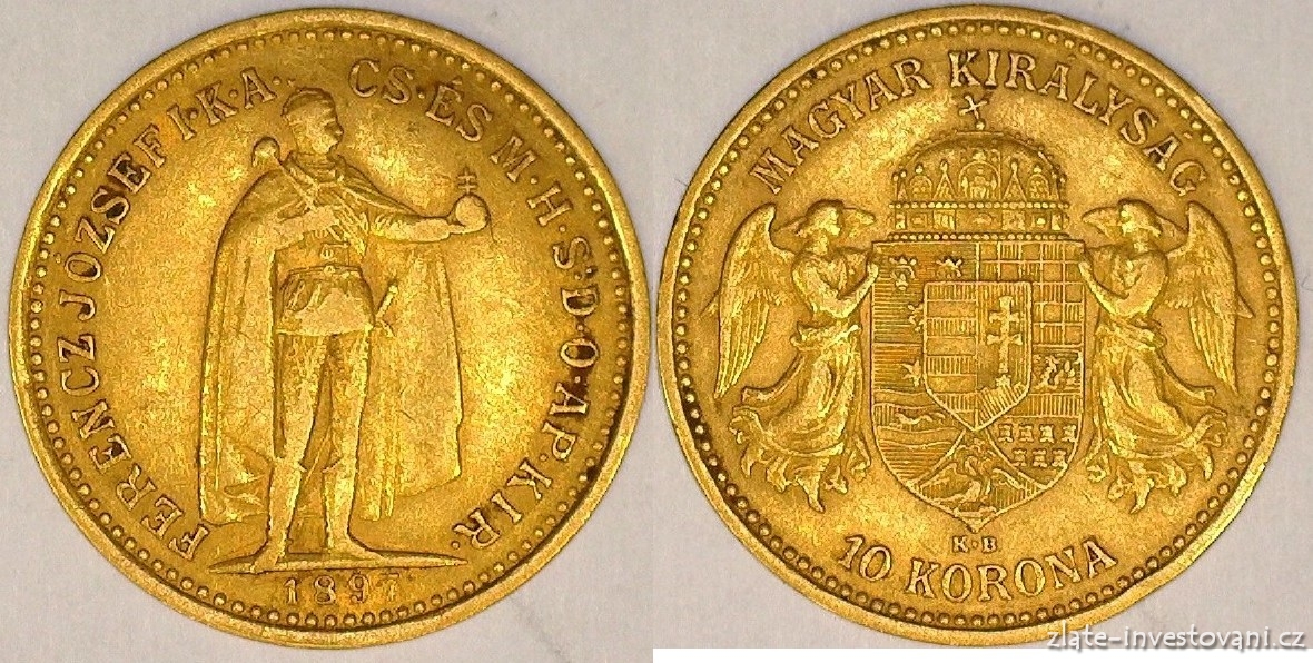 Zlatá mince Desetikoruna Františka Josefa I.- uherská ražba 1897 KB