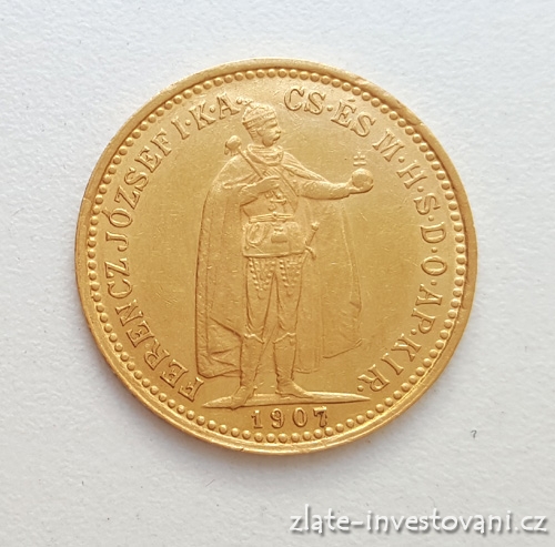 Zlatá mince Desetikoruna Františka Josefa I.- uherská ražba 1907