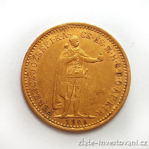Zlatá mince Desetikoruna Františka Josefa I.- uherská ražba 1905 KB