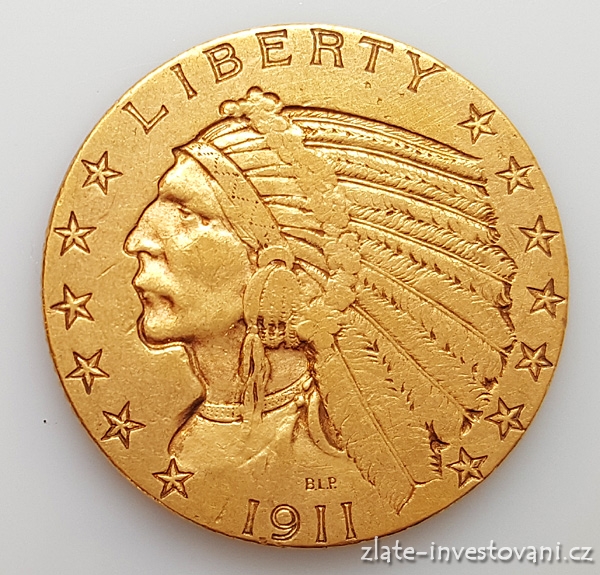 Zlatá mince americký half Eagle-Indiánský náčelník 5 dolarů 1909
