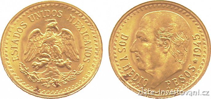 Zlatá mince 2.5 pesos Hidalgo-Mexiko 1945