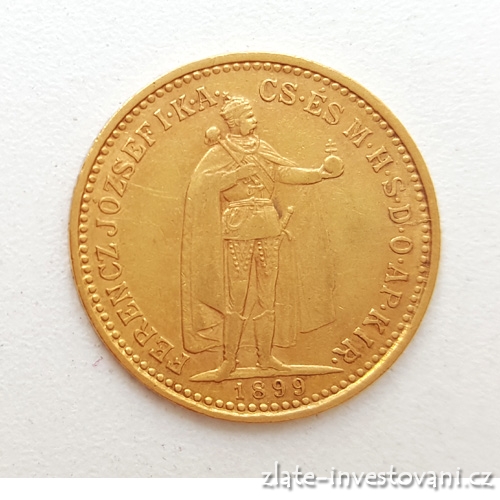 Zlatá mince Desetikoruna Františka Josefa I.- uherská ražba 1899 K.B.