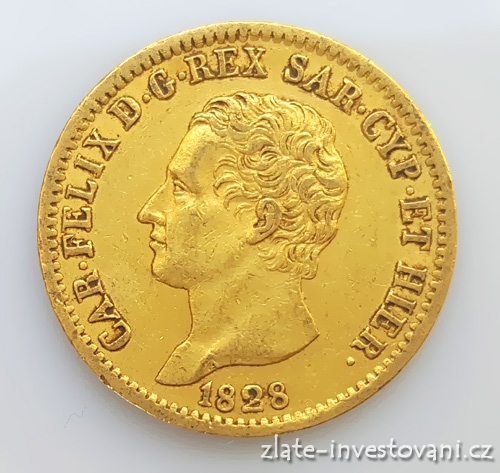 Zlatá mince 20 lira Sardinie-Carlo Felix 1828