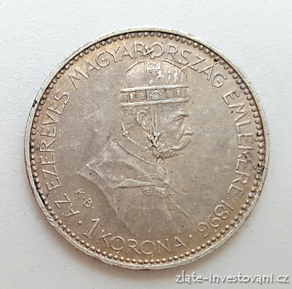 Stříbrná pamětní koruna na příchod Maďarů- 1896 KB