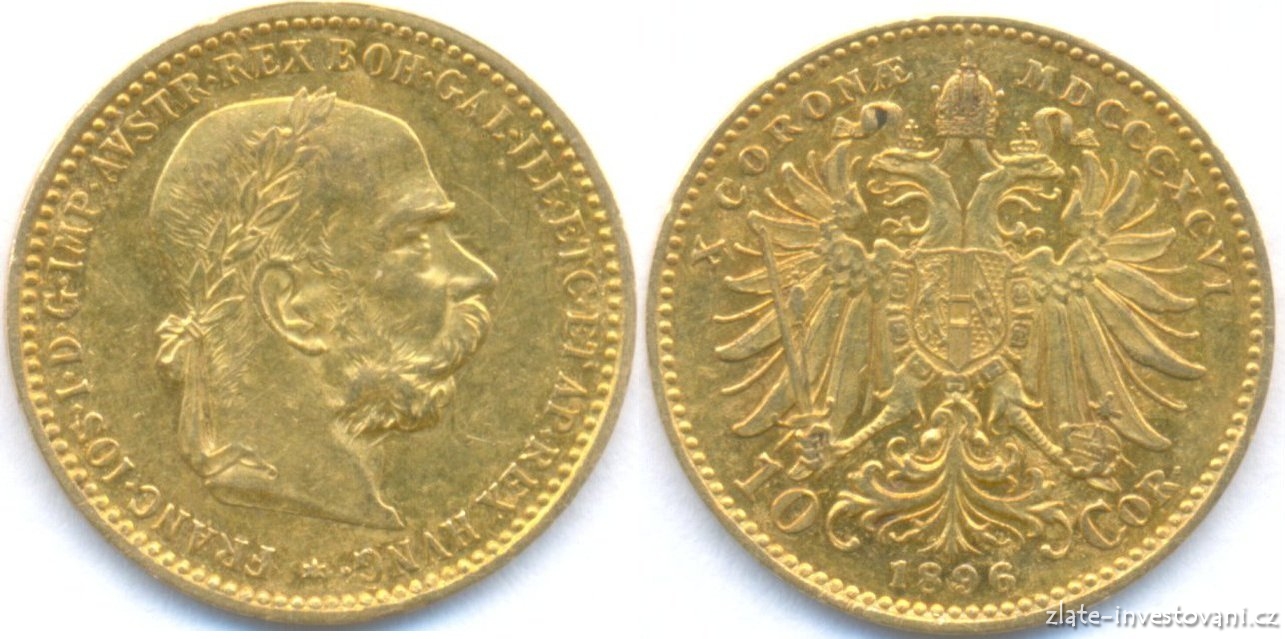 Zlatá mince Desetikoruna Františka Josefa I.- rakouská ražba 1896