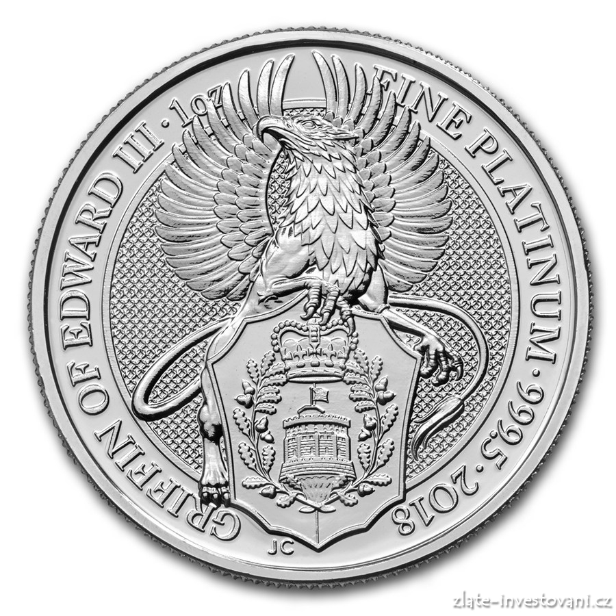 Investiční platinová mince Griffin královny Anglie 2018-heraldická série