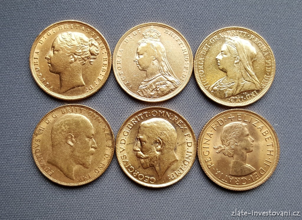 Investiční set zlatých britských sovereignů-Šest typů