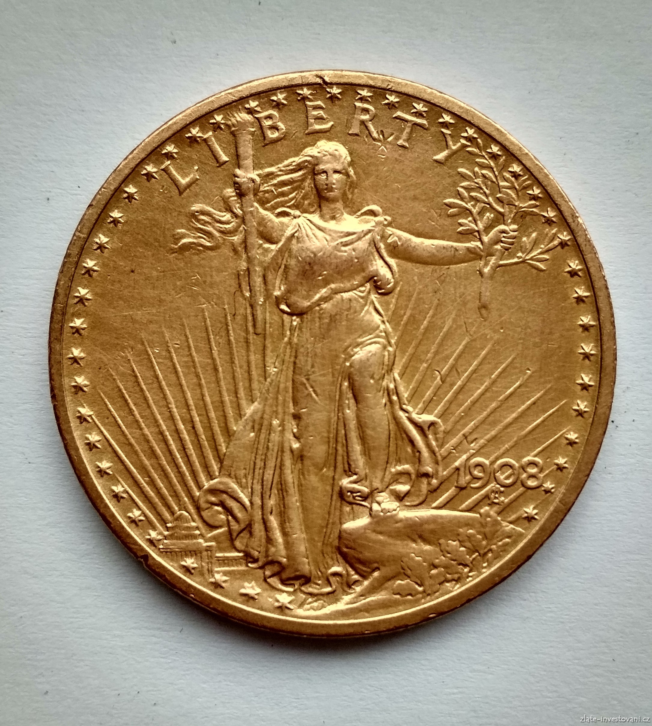 Investiční zlatá mince americký double Eagle 1908 Saint-Gaudens Double Eagle