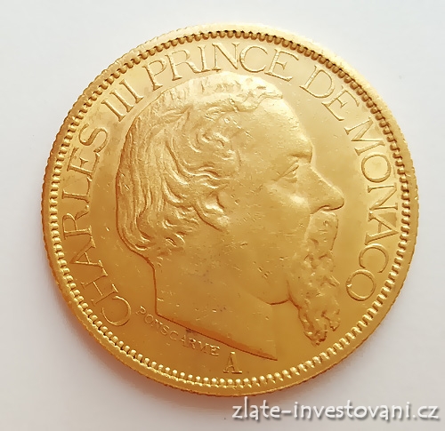 Zlatá mince monacký 100 frank-Charles III. 1886