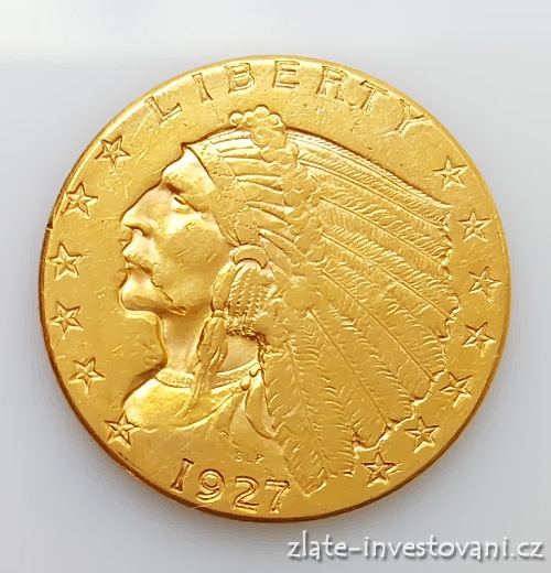 Zlatá mince americký quarter Eagle-indiánský náčelník 2.5 dollar 1908