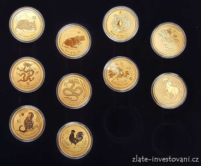 Sada zlatých mincí lunárné série čínského kalendáře II.-12 mincí 1 Oz