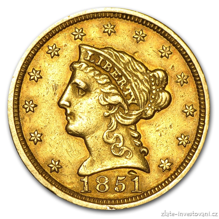 Zlatá mince liberty quarter Eagle 2.5 dollar 1851