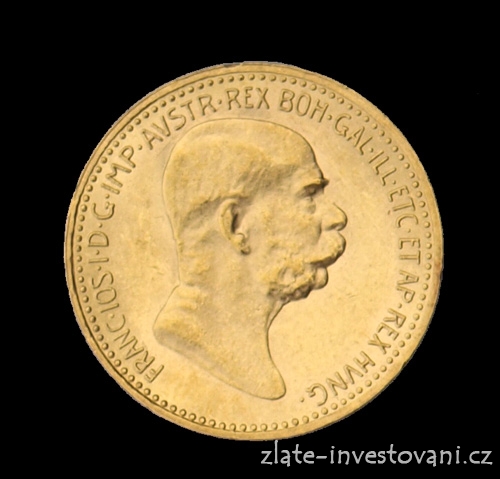 Zlatá mince Desetikoruna Františka Josefa I.- rakouská ražba 1909-malá hlava