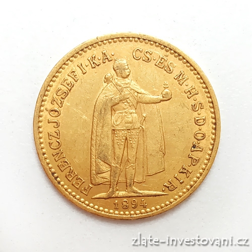 Zlatá mince Desetikoruna Františka Josefa I.-uherská ražba 1894 K.B.