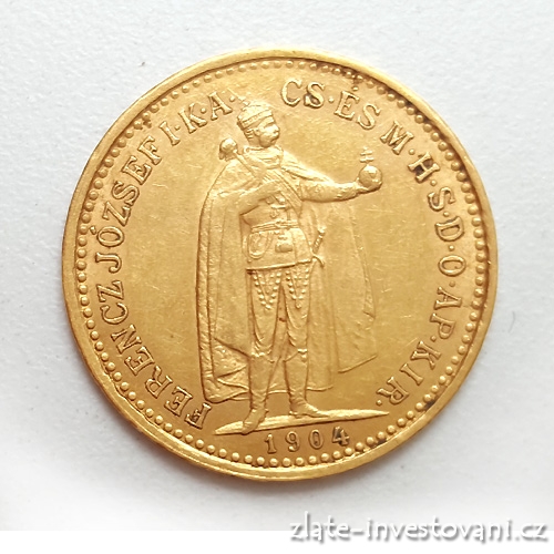 Zlatá mince Desetikoruna Františka Josefa I.- uherská ražba 1904