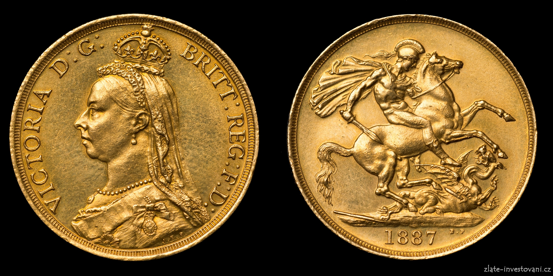 Zlatá mince britská Dvoulibra-Victoria 1887