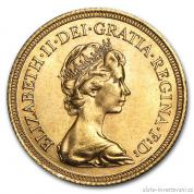 Investiční zlatá mince britský Sovereign-Alžběta II. 1974-1982 diadém