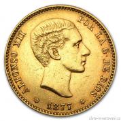 Zlatá mince 25 peset 1876-1881 -Král Alfonso XII.