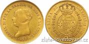 Zlatá mince Dublon -100 reál -královna  Isabela II. -Španělsko