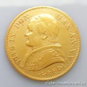 Zlatá mince 20 lira papež Pius IX. 1866-1870
