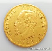Zlatá mince 20 lira Vittorio Emanuele II.  1863