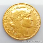 Zlatá mince francouzský 20 frank-kohout 1908