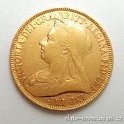 Zlatá mince britská Dvoulibra-Victoria 1893