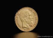 Zlatá mince belgický dvacetifrank- král Leopold II. 1870