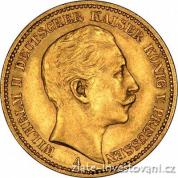Zlatá mince pruská Dvacetimarka-Wilhelm II.