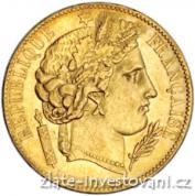 Zlatá mince francouzský dvacetifrank-Ceres