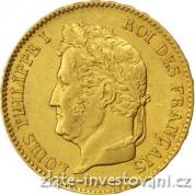 Zlatá mince francouzský čtyřicetifrank Ludvík Filip I.